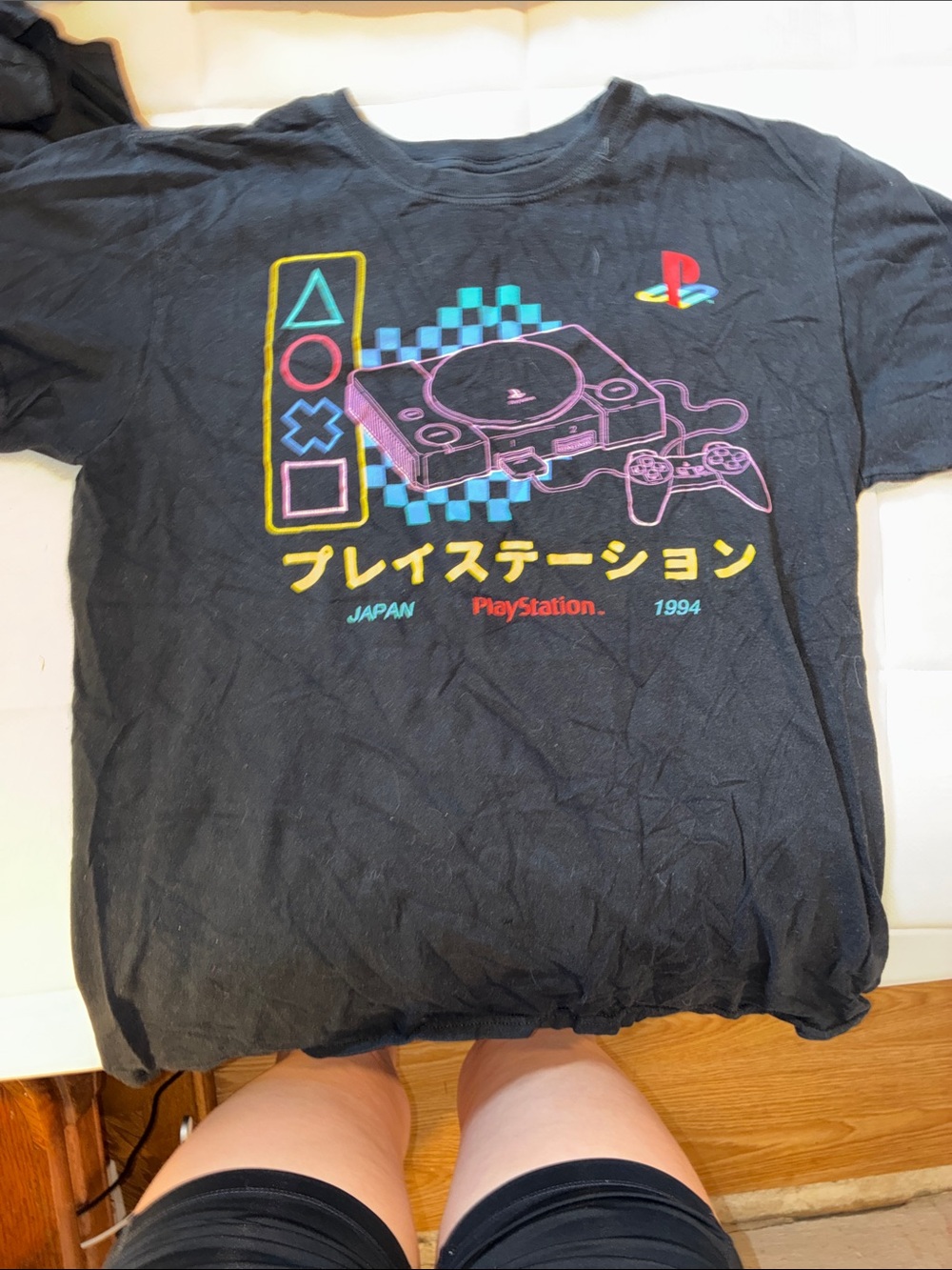 Sony Black Tee with Neon Retro PlayStation Console Graphic